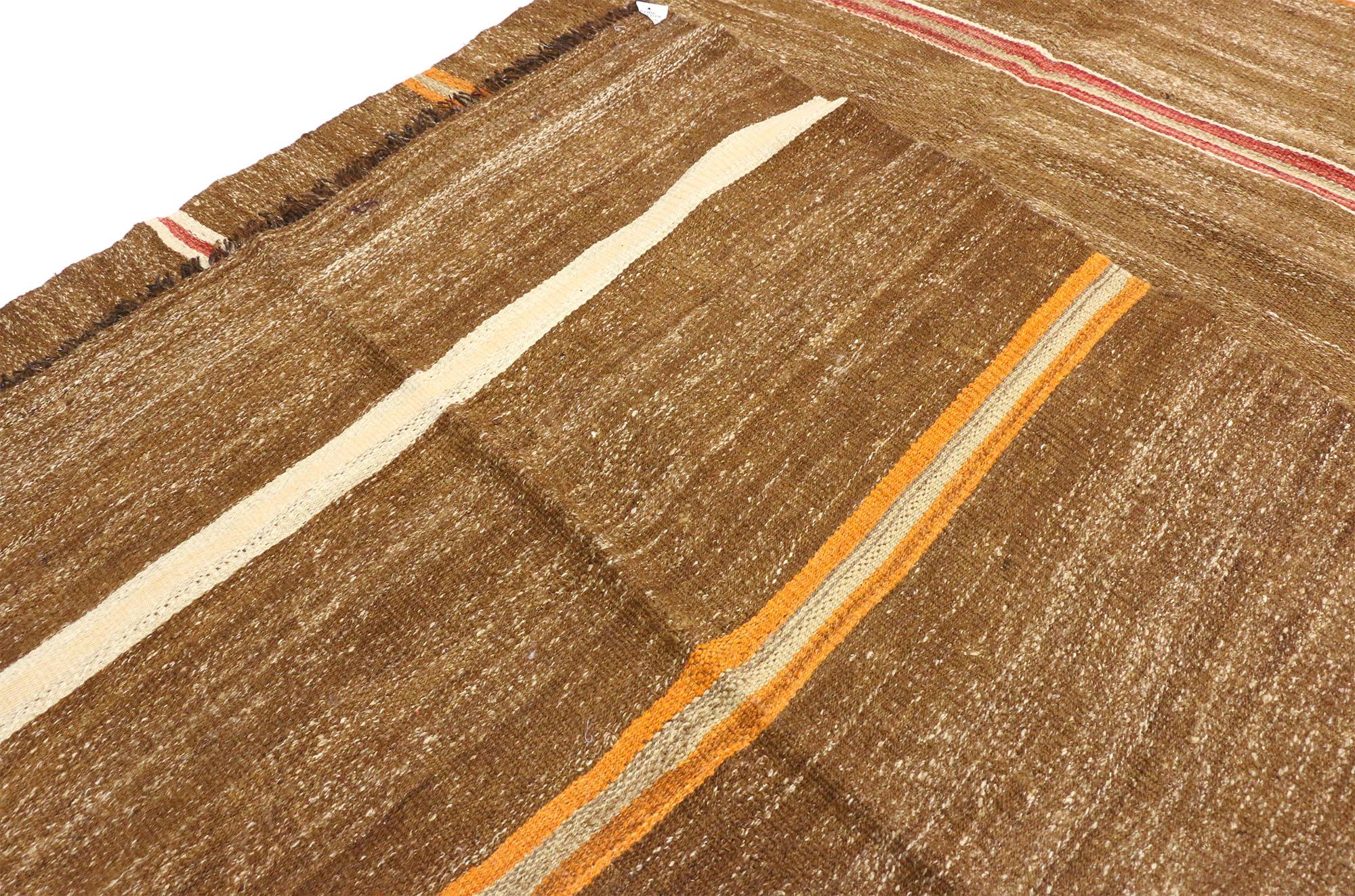 Vintage Turkish Striped Kilim Rug with Tribal Style, Flat-Weave Rug 1