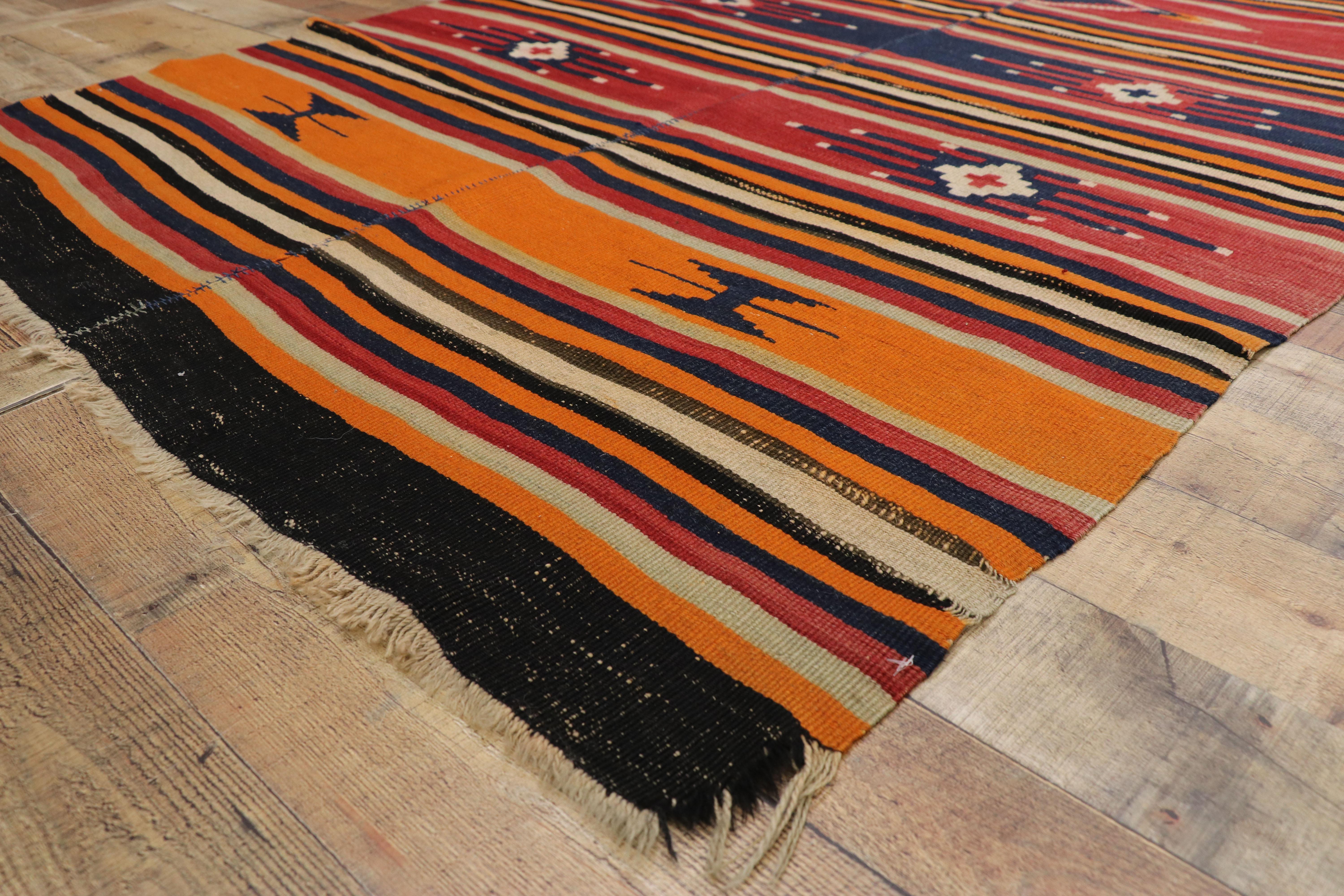20th Century Vintage Turkish Kilim Rug with Tribal Style, Flat-Weave Rug For Sale