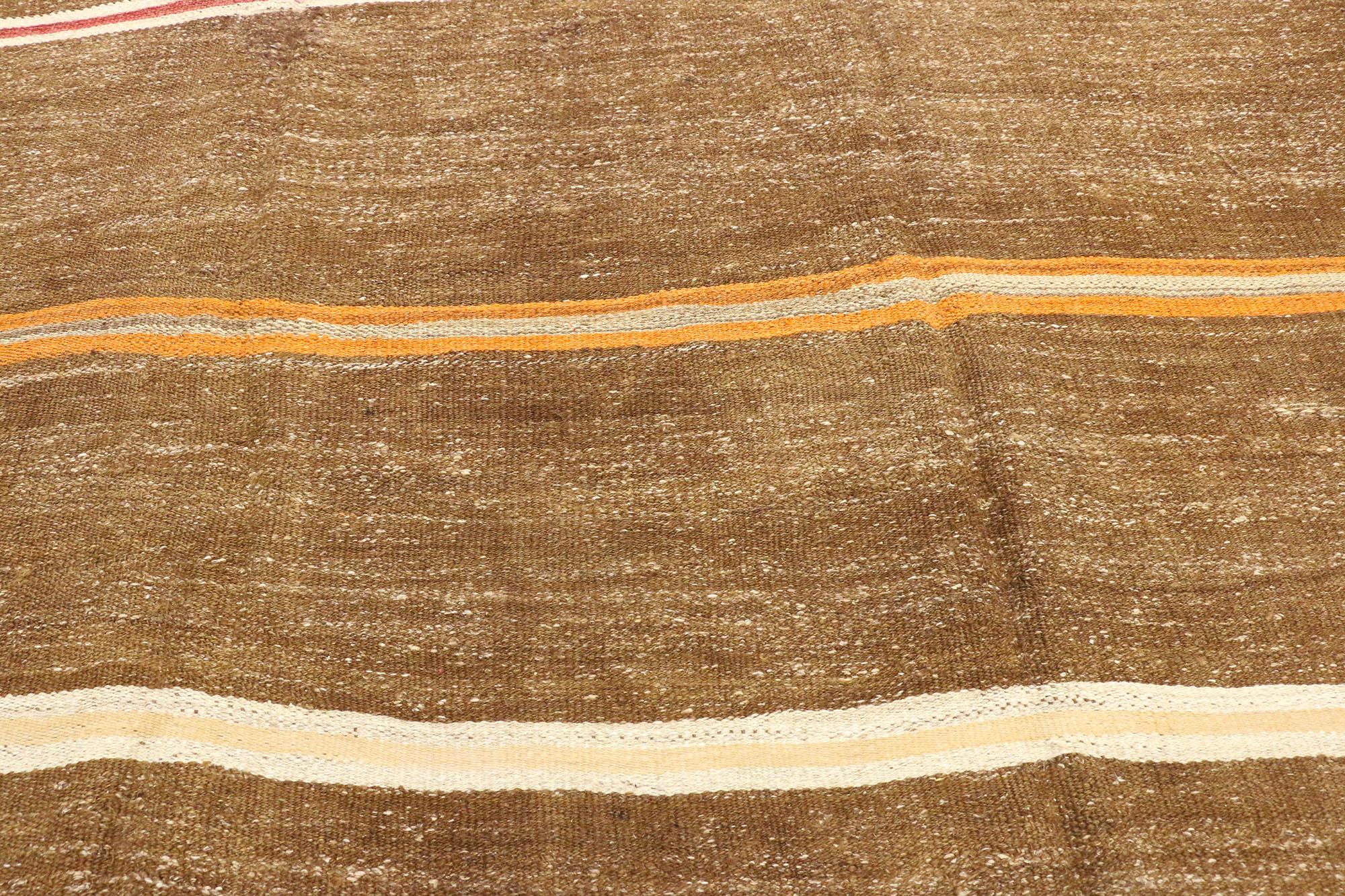 Wool Vintage Turkish Striped Kilim Rug with Tribal Style, Flat-Weave Rug