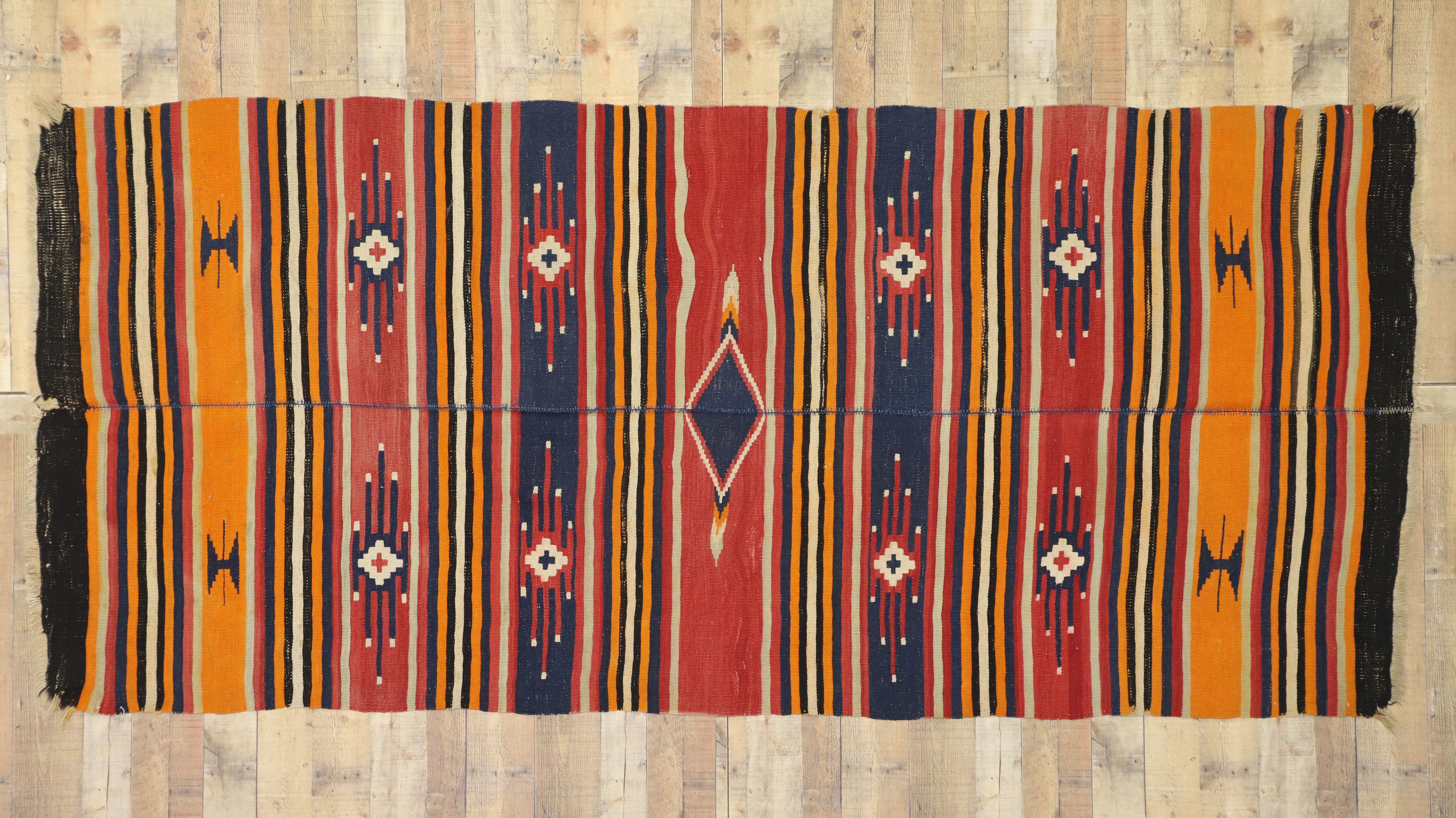 Vintage Turkish Kilim Rug with Tribal Style, Flat-Weave Rug For Sale 1