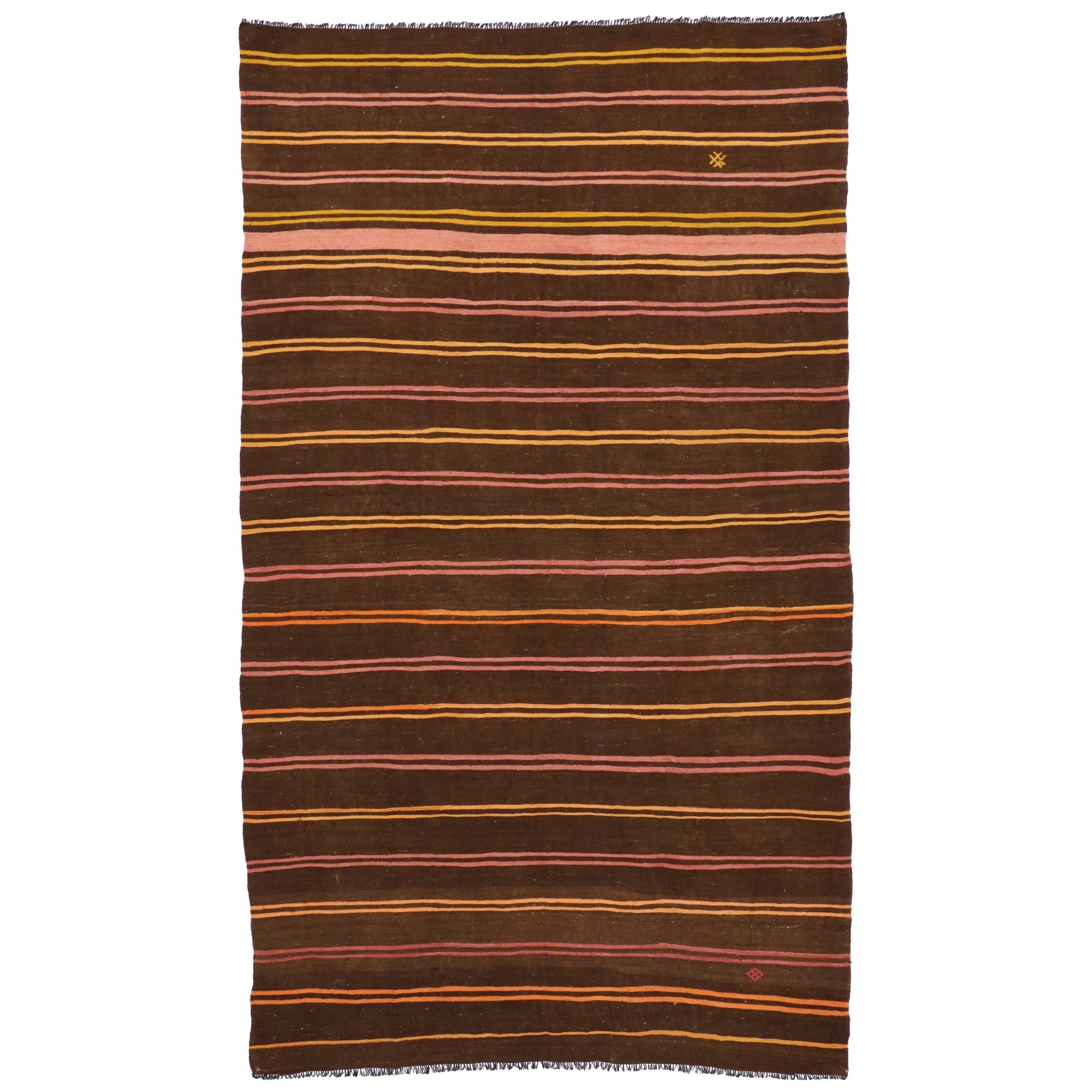 Vintage Turkish Kilim Rug with Tribal Style, Flat-Weave Rug