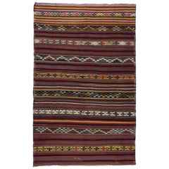 Vintage Turkish Kilim Rug with Tribal Style, Flat-Weave Rug