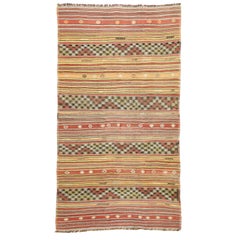 Vintage Turkish Kilim Rug with Tribal Style, Flat-Weave Rug