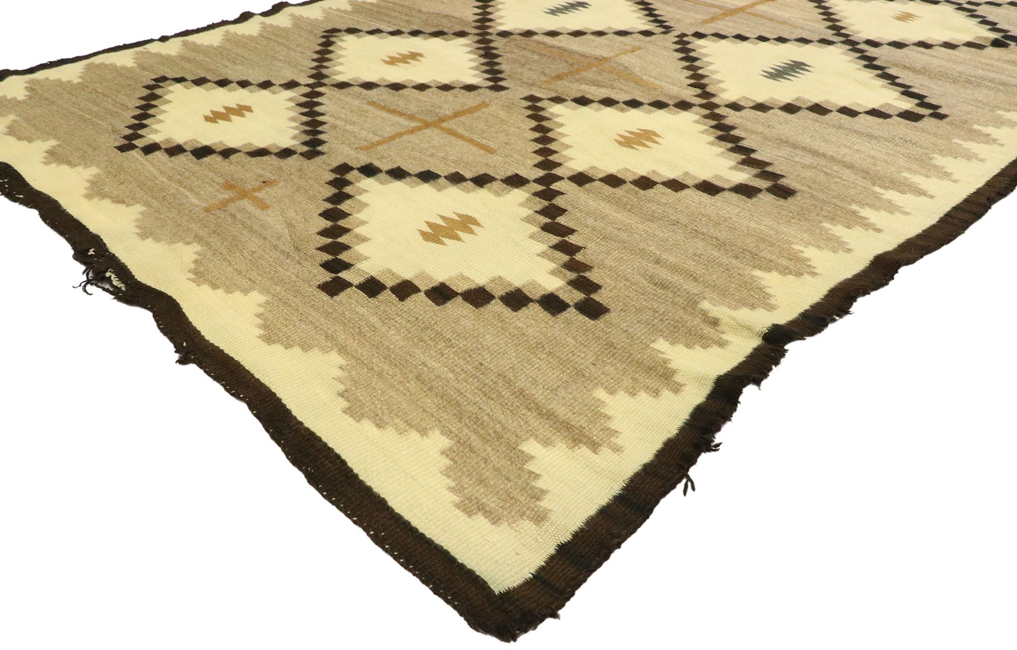 77459 Antique Southwestern Style Kilim Rug, 04'10 x 08'01 — Circa 1910s. Woven in the American Southwest during the early decades of the 20th century, this antique kilim rug is a striking example of regional textile artistry that bridges tradition