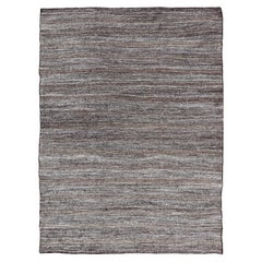 Vintage Turkish Kilim Rug with Variegated Stripes in Charcoal, Gray & Ivory