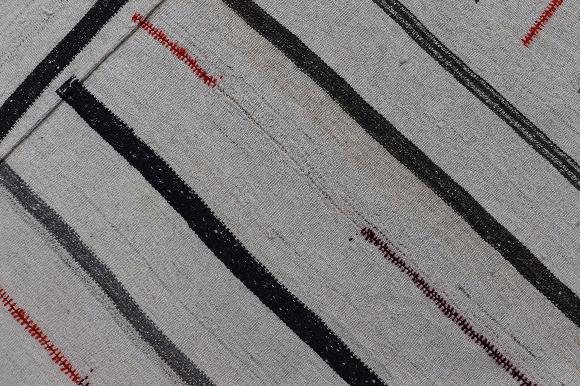Vintage Turkish Kilim Rug with Vertical Stripes in Chocolate Brown and Cream For Sale 5