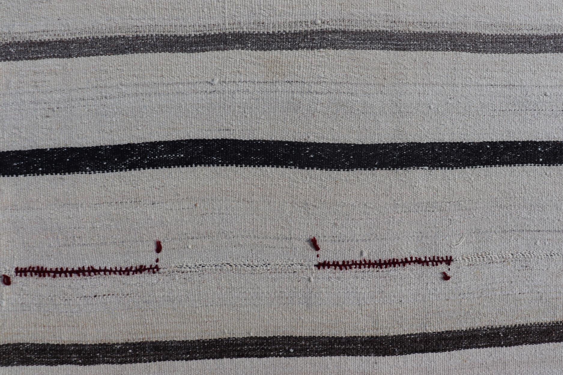 Vintage Turkish Kilim Rug with Vertical Stripes in Chocolate Brown and Cream In Good Condition For Sale In Atlanta, GA