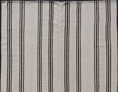 Vintage Turkish Kilim Rug With Vertical Stripes in Off White and Brown Stripes