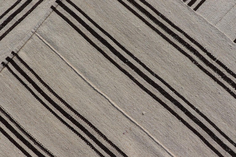 Vintage Turkish Kilim Rug With Vertical Stripes in Off White and Brown