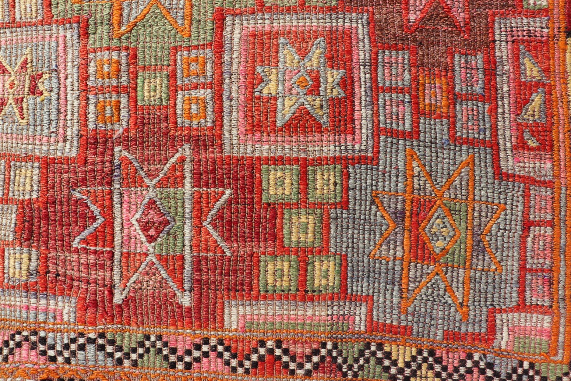 Tapis Kilim turc vintage avec motifs d'étoiles multicolores vibrants 5'5 x 10'6 en vente 3