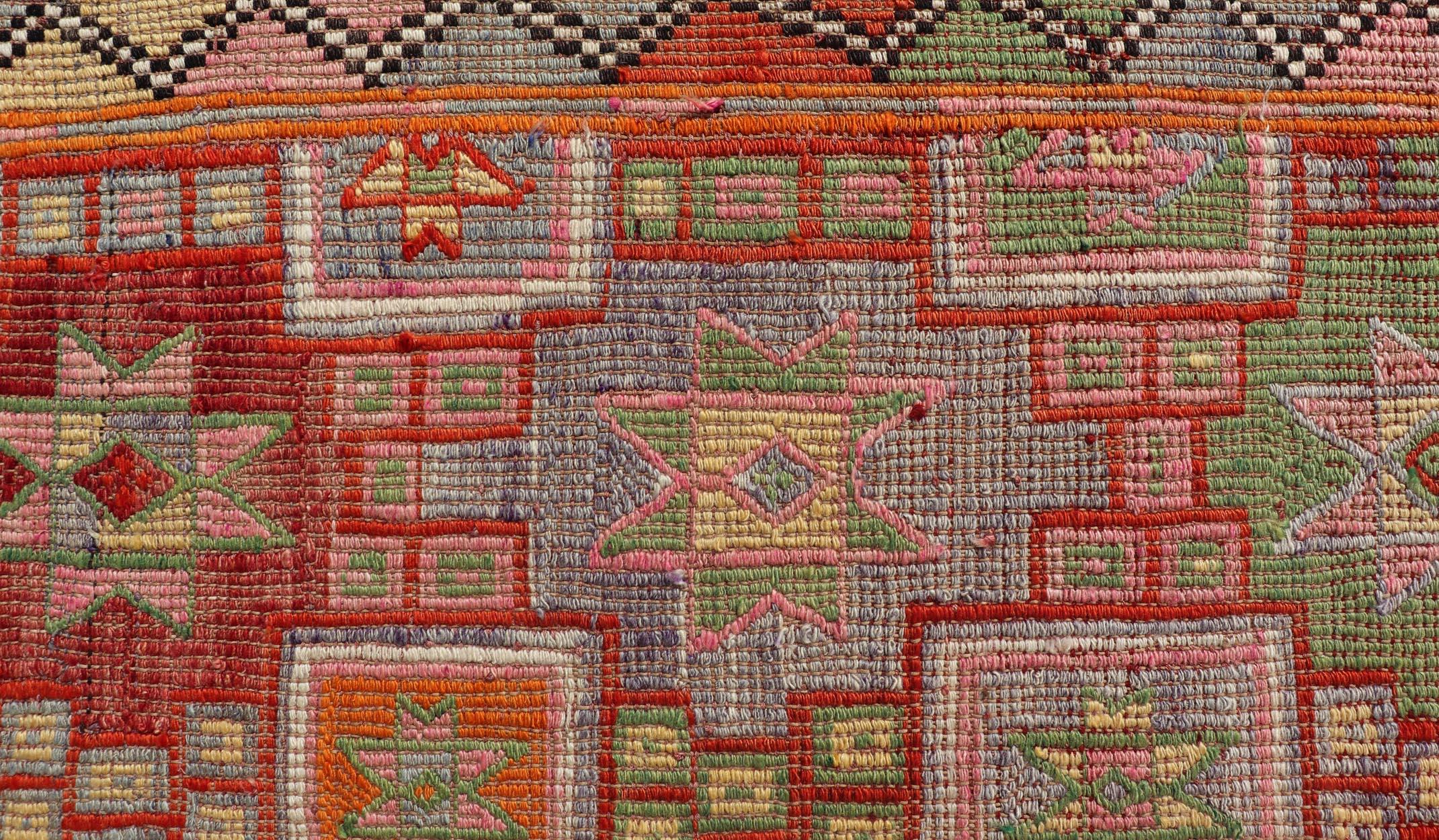 Tapis Kilim turc vintage avec motifs d'étoiles multicolores vibrants 5'5 x 10'6 en vente 4