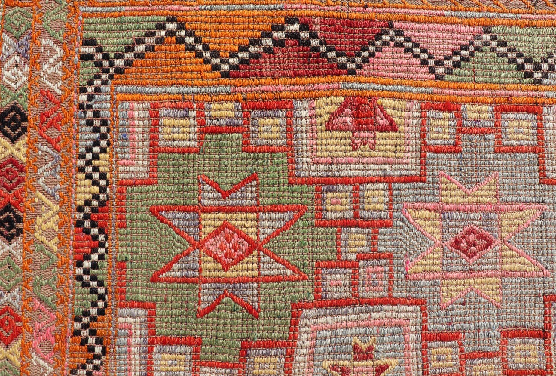 Tapis Kilim turc vintage avec motifs d'étoiles multicolores vibrants 5'5 x 10'6 en vente 2