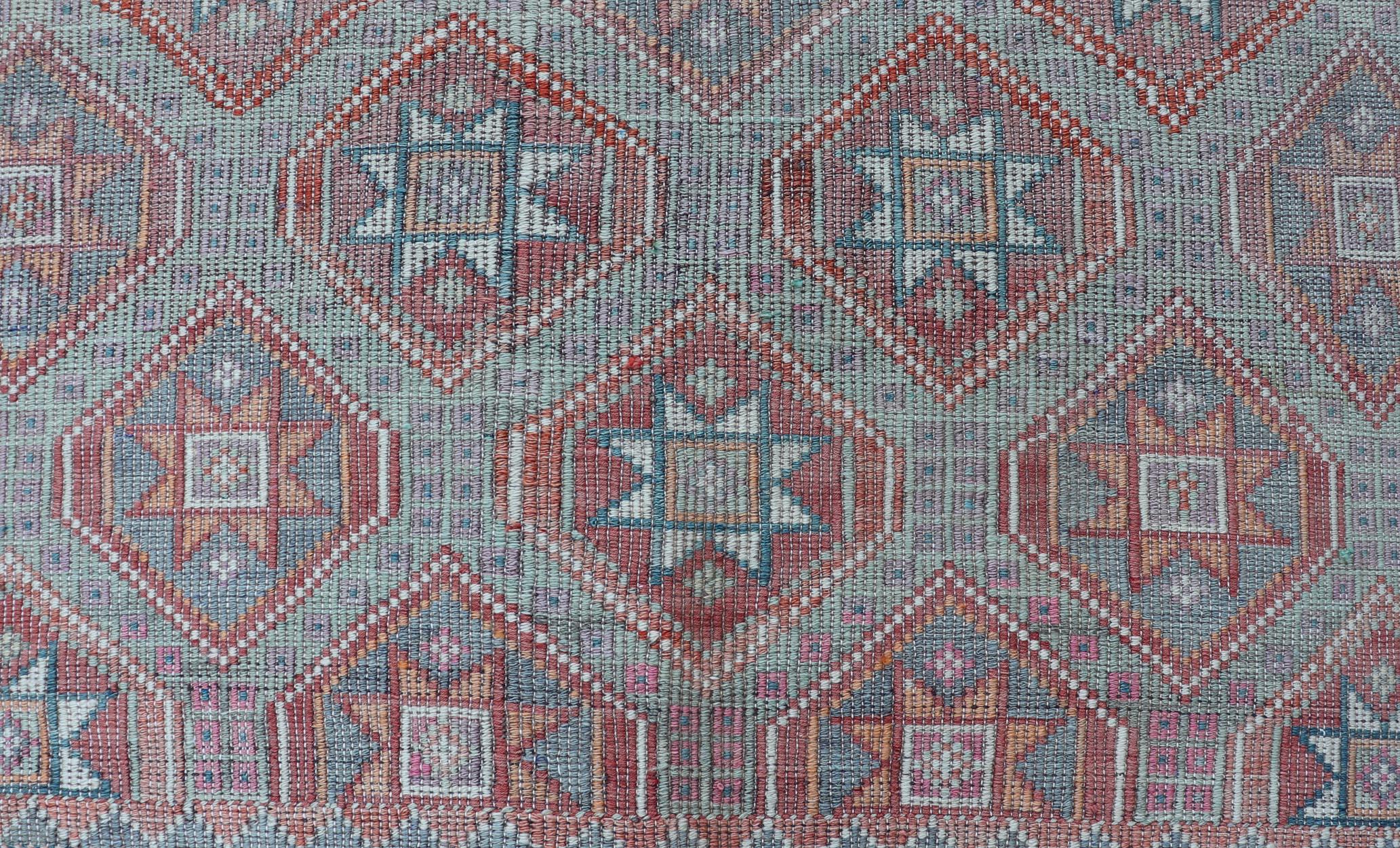 Vintage Turkish Kilim Rug With Vibrant Star Geometric Patterns 6'0 x 9'3 For Sale 4