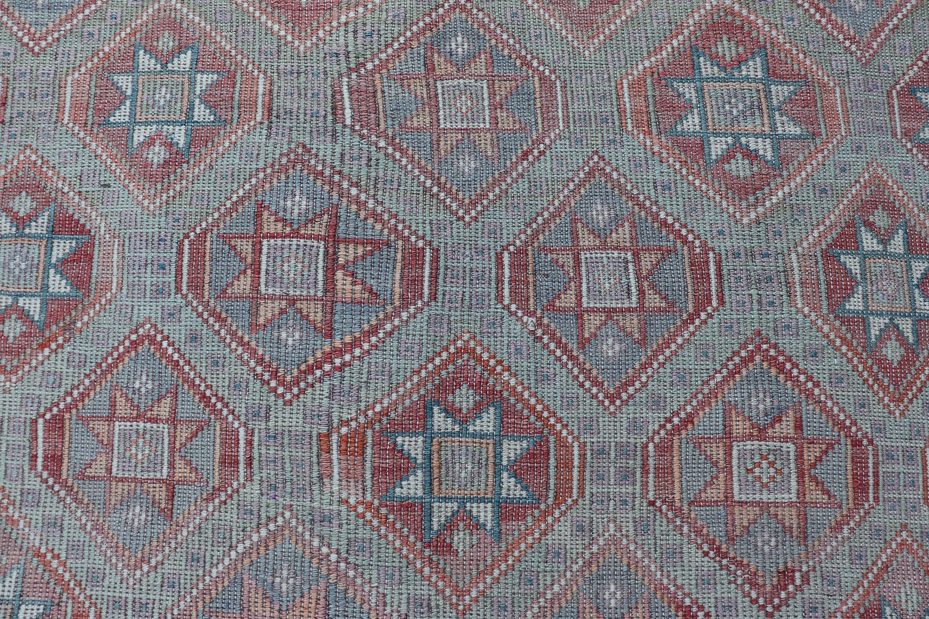 Vintage Turkish Kilim Rug With Vibrant Star Geometric Patterns 6'0 x 9'3 For Sale 5