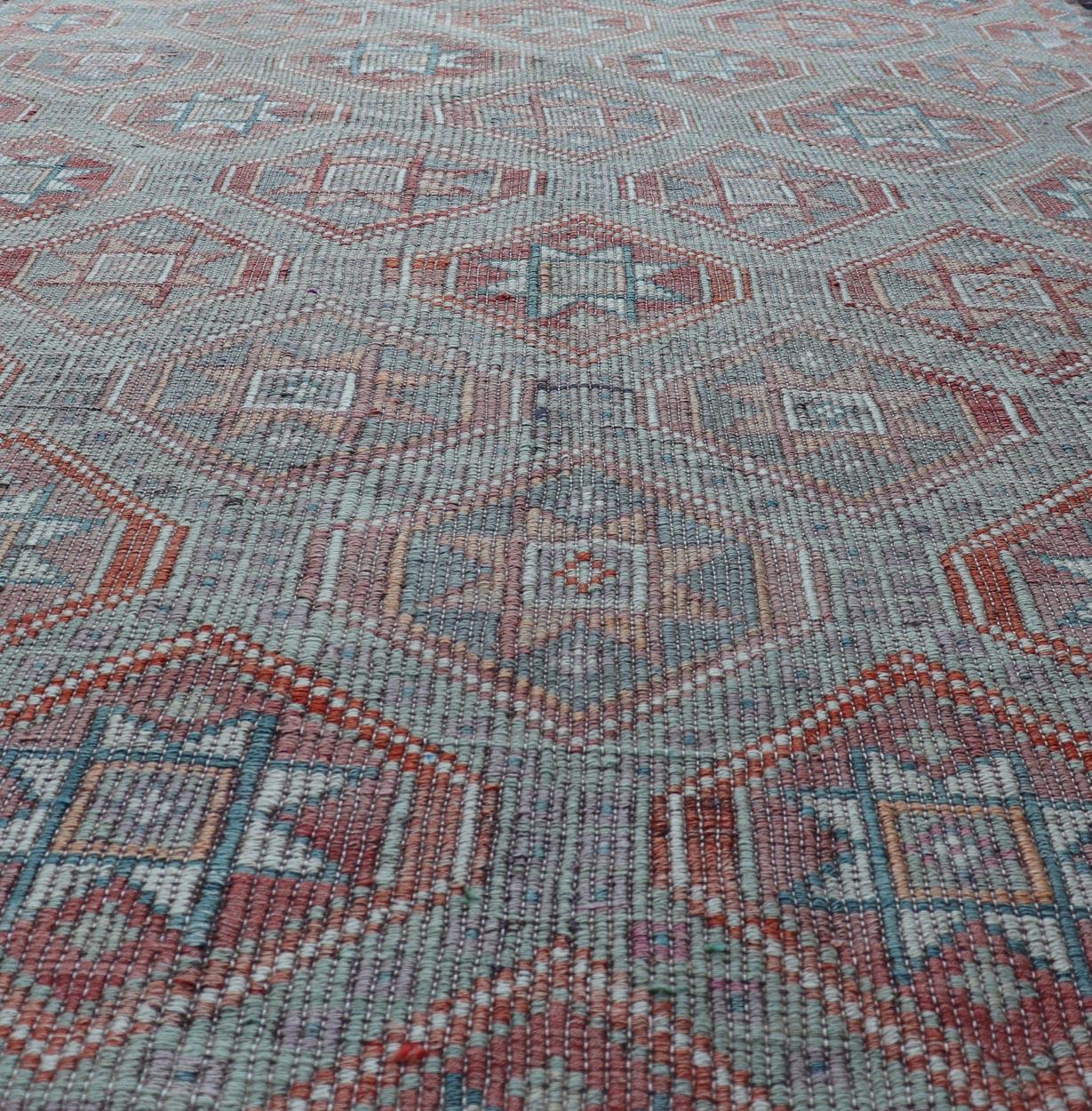 Vintage Turkish Kilim Rug With Vibrant Star Geometric Patterns 6'0 x 9'3 For Sale 3