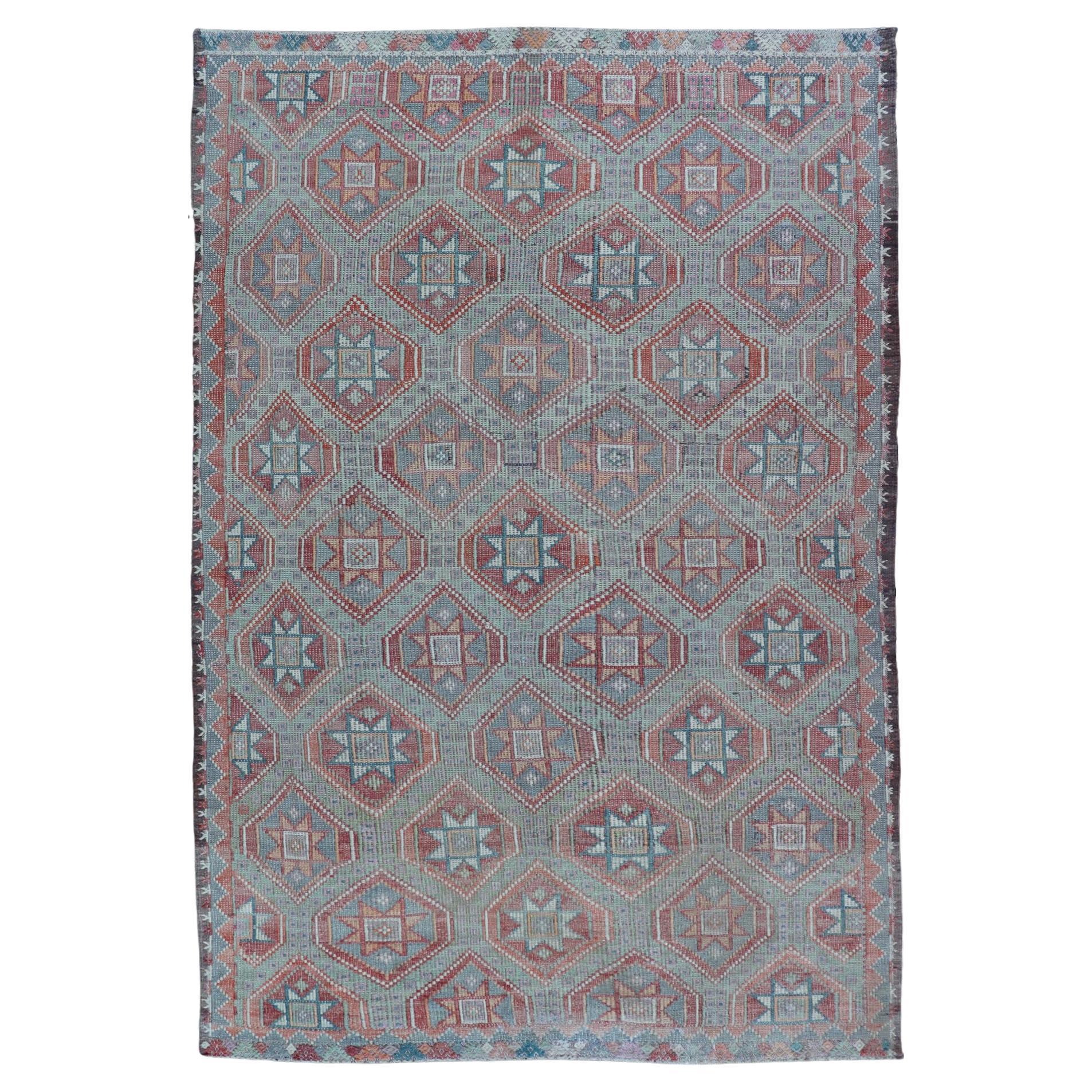 Rug & Kilim turc vintage avec motifs géométriques étoilés 6'0 x 9'3
