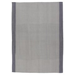 Vintage Turkish Kilim Rug with White Field and Light Lavender Border