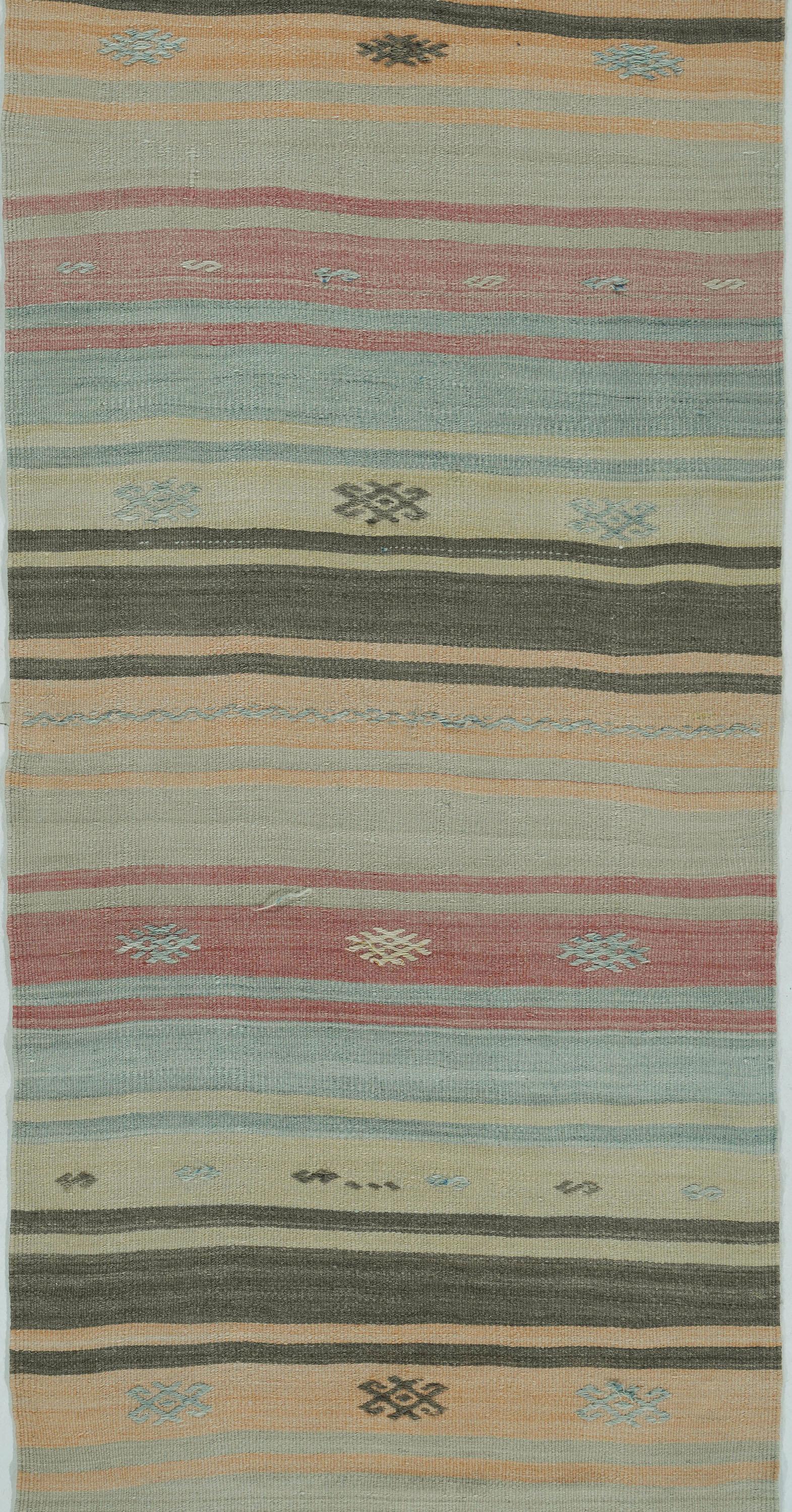 American Classical Vintage Turkish Kilim Runner 2'6 X 13'4 For Sale