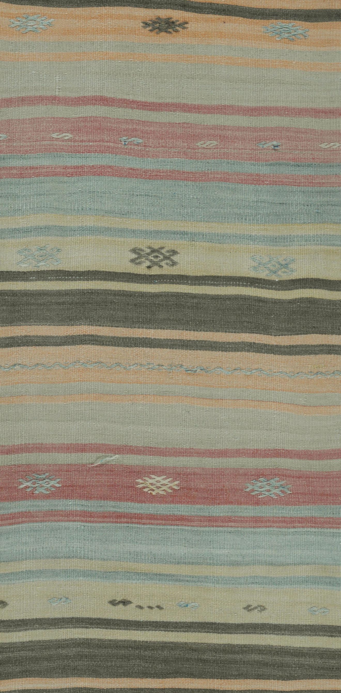 Türkischer Vintage-Kelim-Läufer im Vintage-Stil 2'6 X 13'4 (Hanf) im Angebot