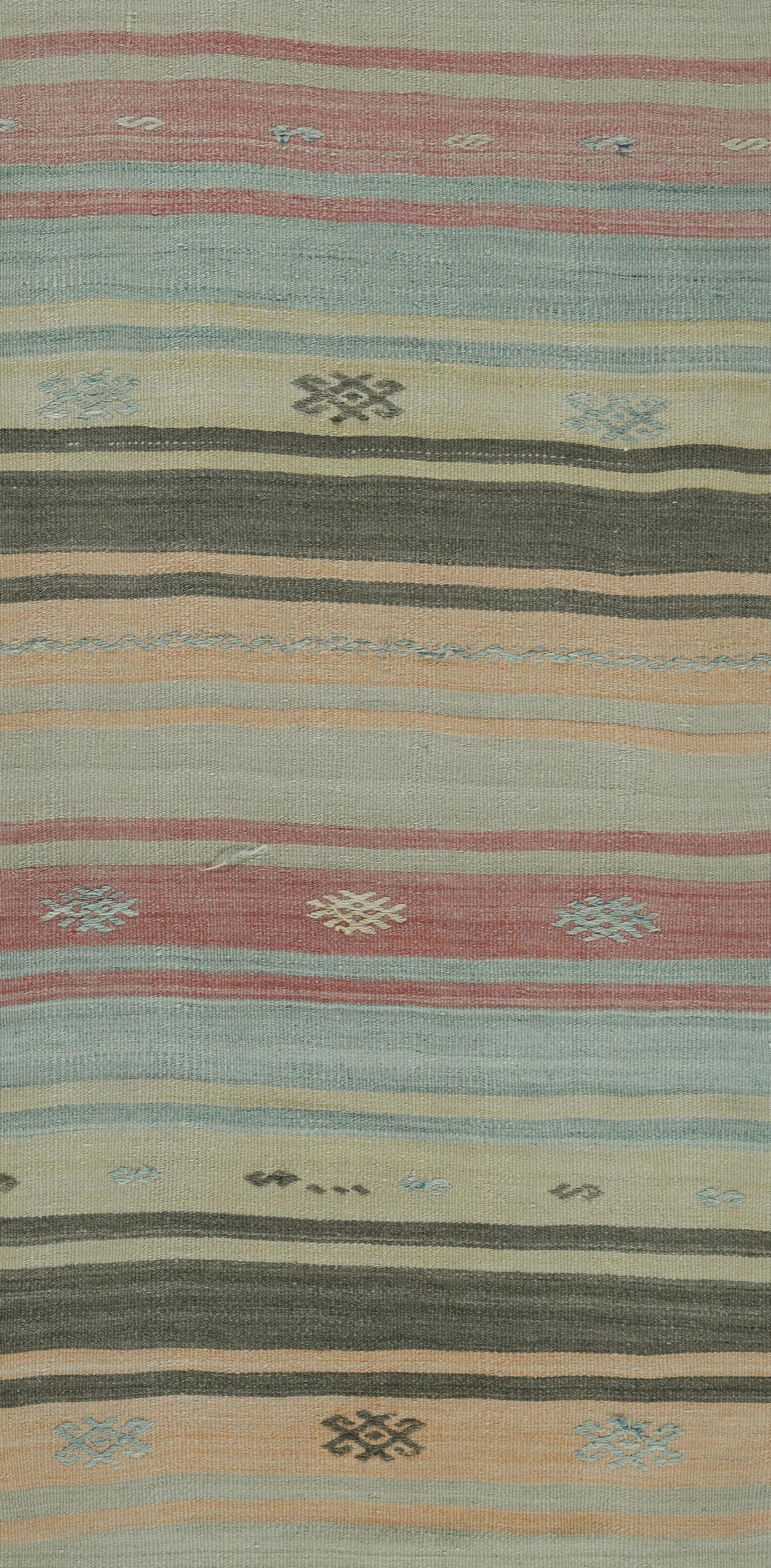 Türkischer Vintage-Kelim-Läufer im Vintage-Stil 2'6 X 13'4 (Hanf) im Angebot