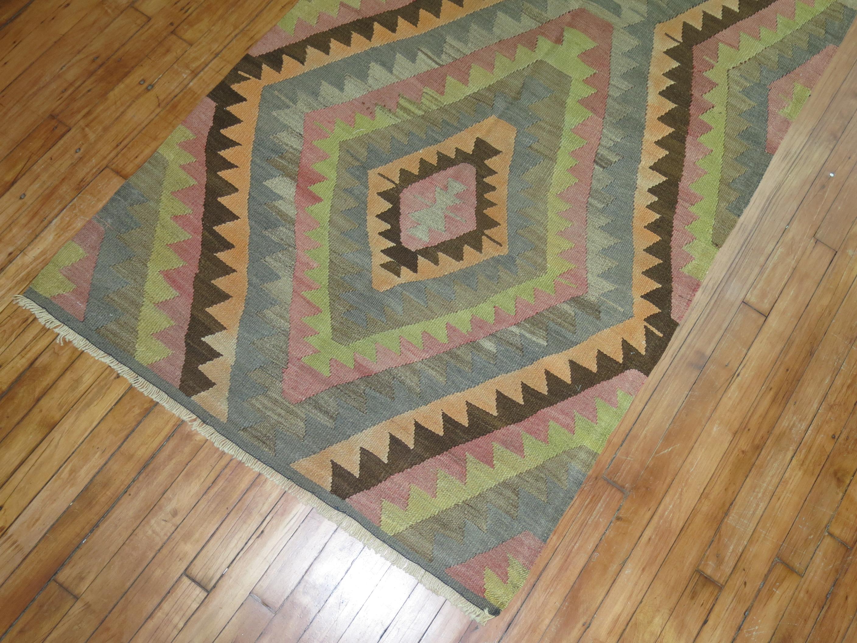 Zabihi Collection Wide Vintage Turkish Kilim Runner In Good Condition For Sale In New York, NY