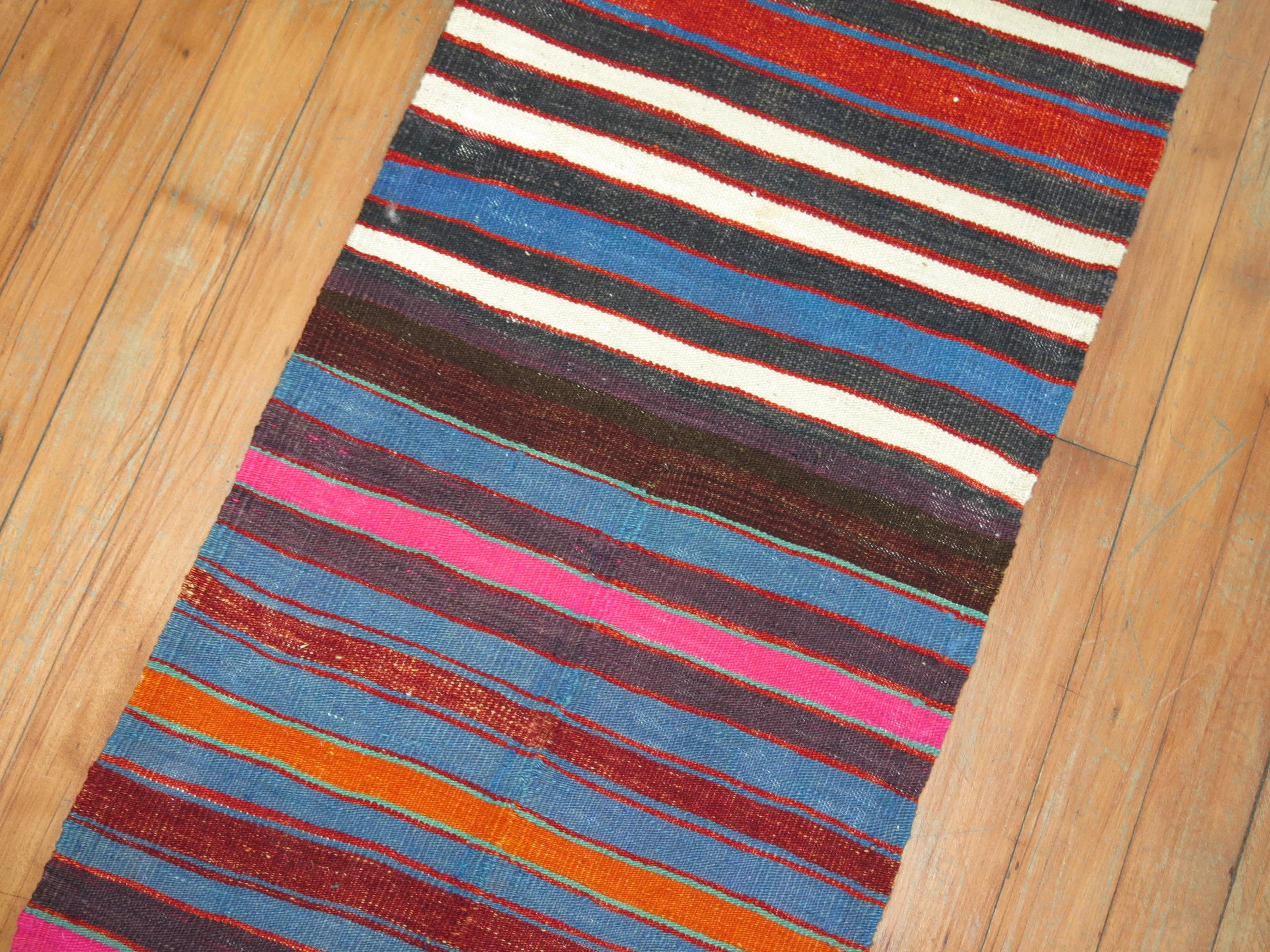 Hand-Knotted Vintage Turkish Kilim Runner For Sale