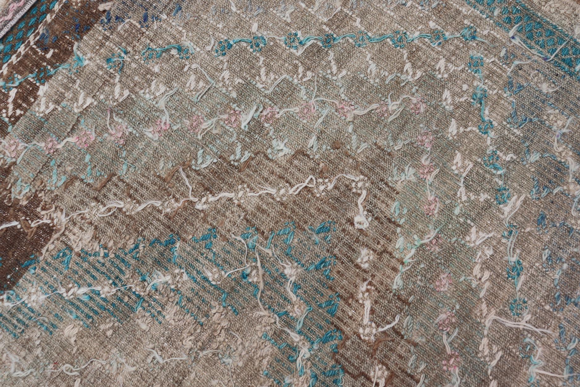 Vintage Turkish Kilim Runner -Geometric Diamond Patterns in Earthy Tones 5'7 x 6 For Sale 4