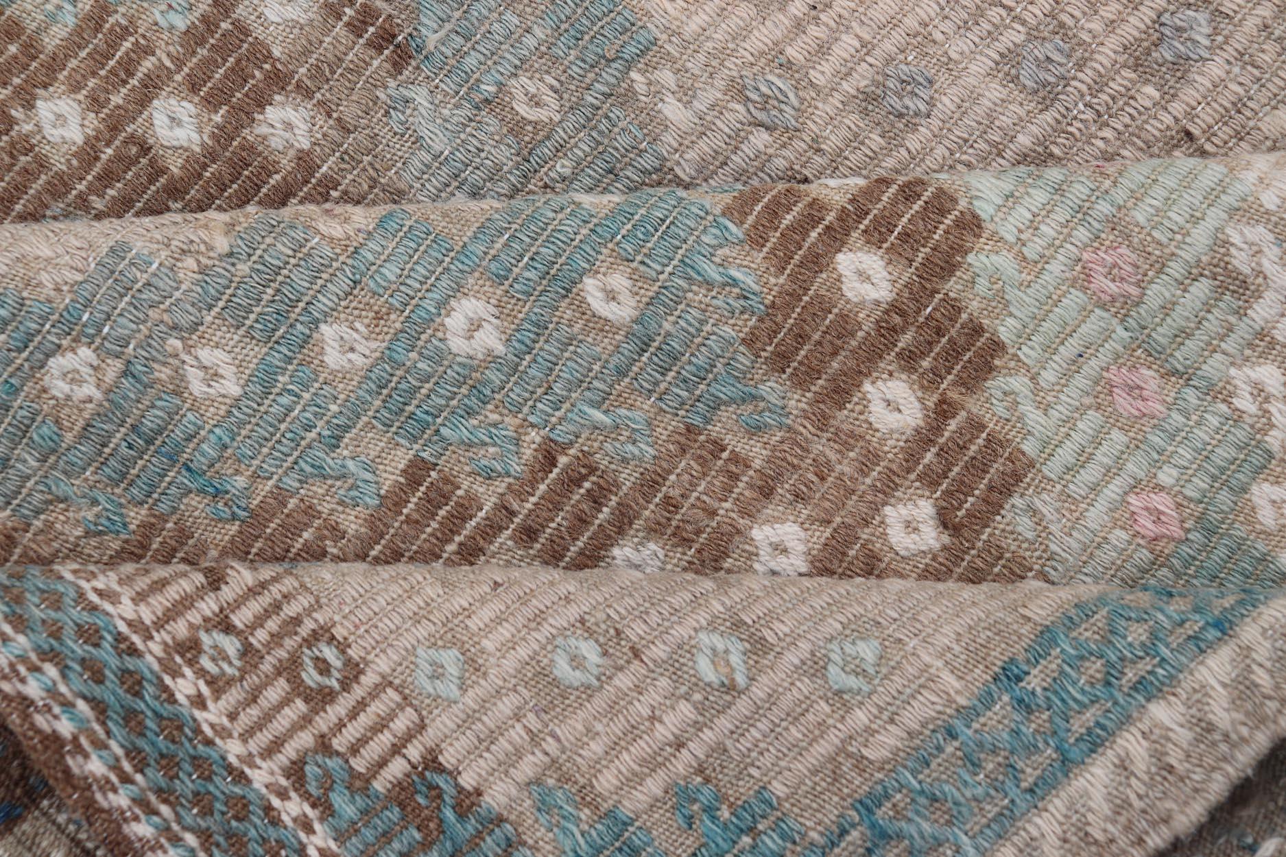 Vintage Turkish Kilim Runner -Geometric Diamond Patterns in Earthy Tones 5'7 x 6 For Sale 5