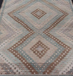 Vintage Turkish Kilim Runner -Geometric Diamond Patterns in Earthy Tones 5'7 x 6