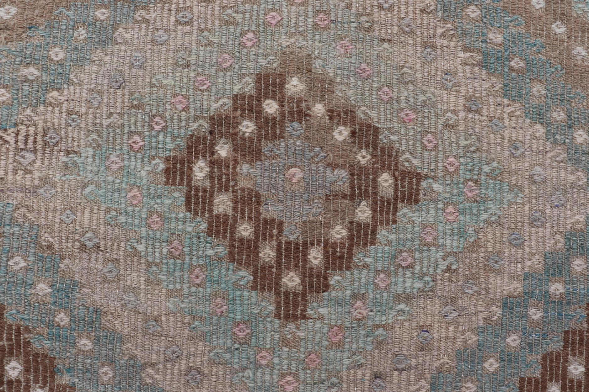 Wool Vintage Turkish Kilim Runner -Geometric Diamond Patterns in Earthy Tones 5'7 x 6 For Sale