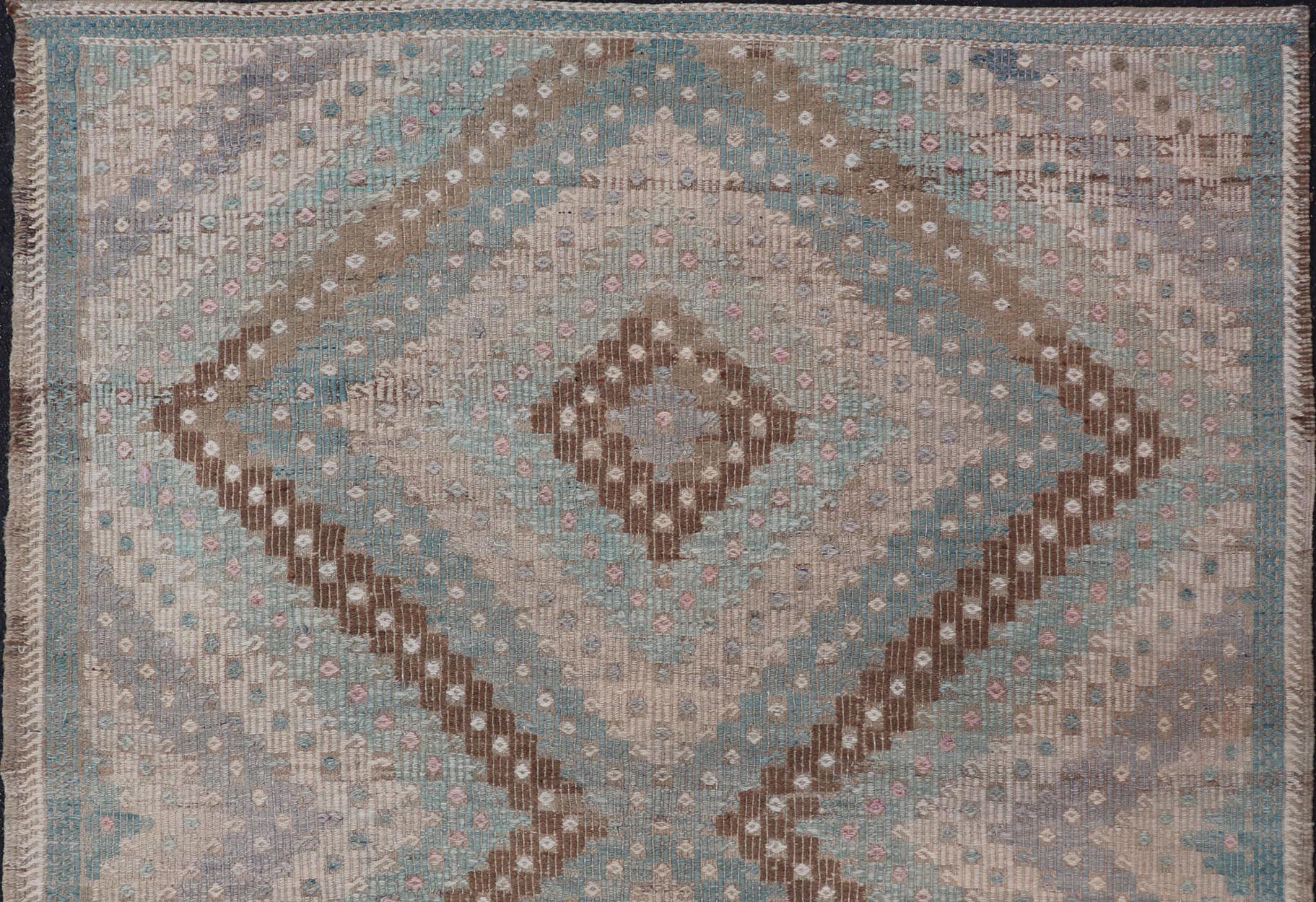Vintage Turkish Kilim Runner -Geometric Diamond Patterns in Earthy Tones 5'7 x 6 For Sale 1