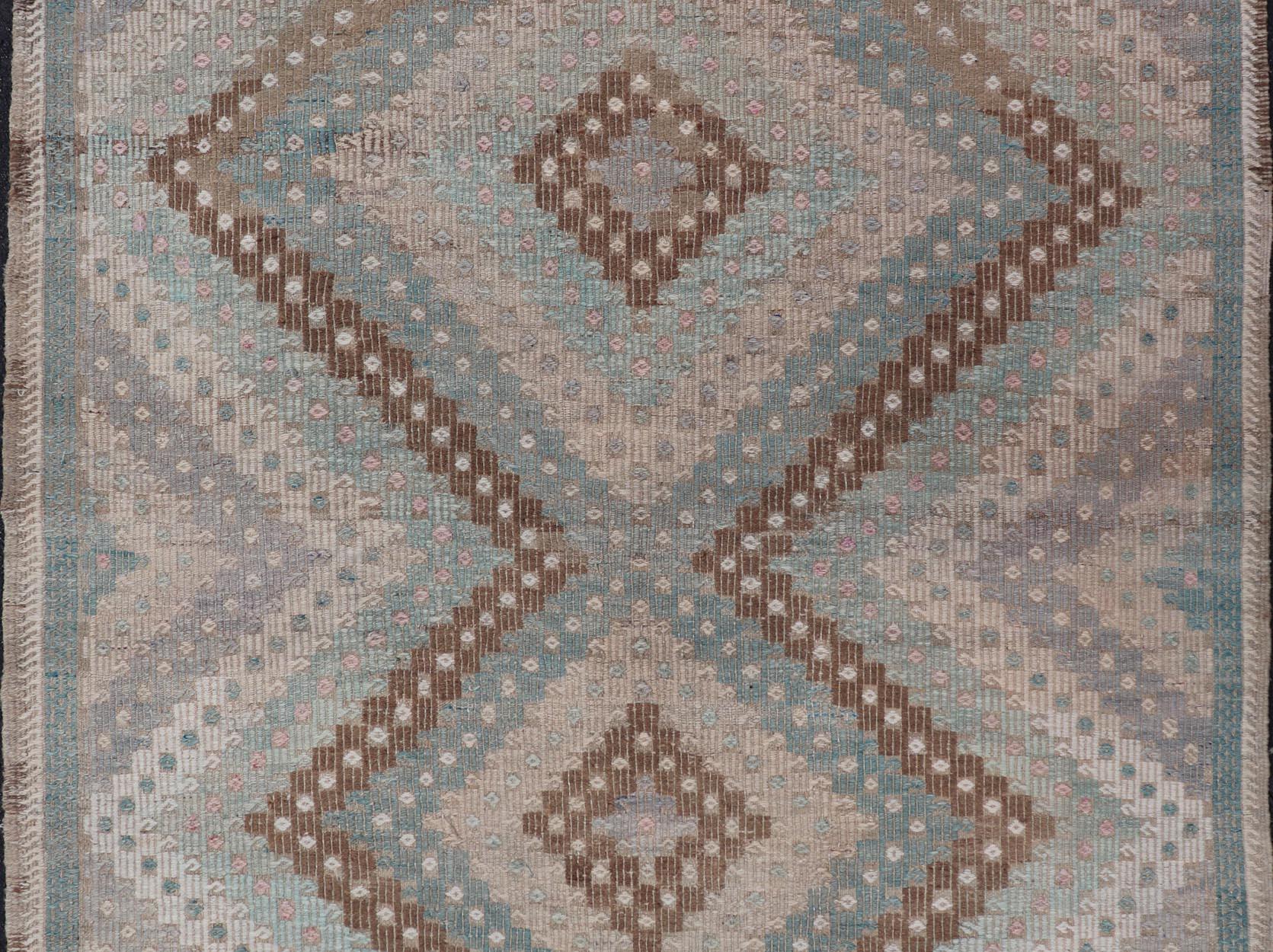 Vintage Turkish Kilim Runner -Geometric Diamond Patterns in Earthy Tones 5'7 x 6 For Sale 2