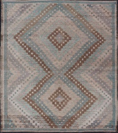 Tapis de couloir Kilim turc vintage, motifs géométriques de diamants dans des tons terreux 5'7 x 6