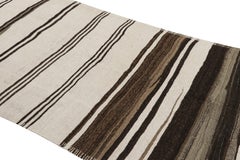 Vintage Turkish Kilim Runner in Beige, Gray and Brown Stripes - Rug & Kilim