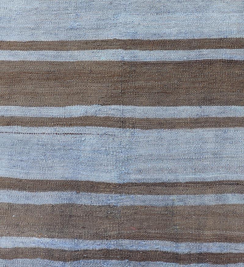 Measures: 2'7 x 9'10 
Vintage Turkish Kilim Runner In Earthy Brown and Blue Stripes 2'7 x 9'10.
Keivan Woven Arts / Rug / EN-15869 Country of origin / type: Turkey / Kilim. 

Turkish kilim runner showcases a charming design in alternating stripes of