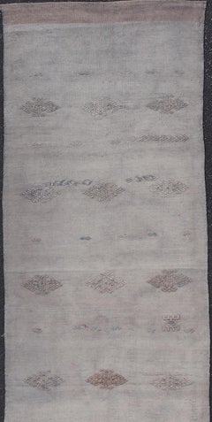 Vintage Turkish Kilim Runner In Geometric Patterns and Soft Pastel 2'6 x 10'