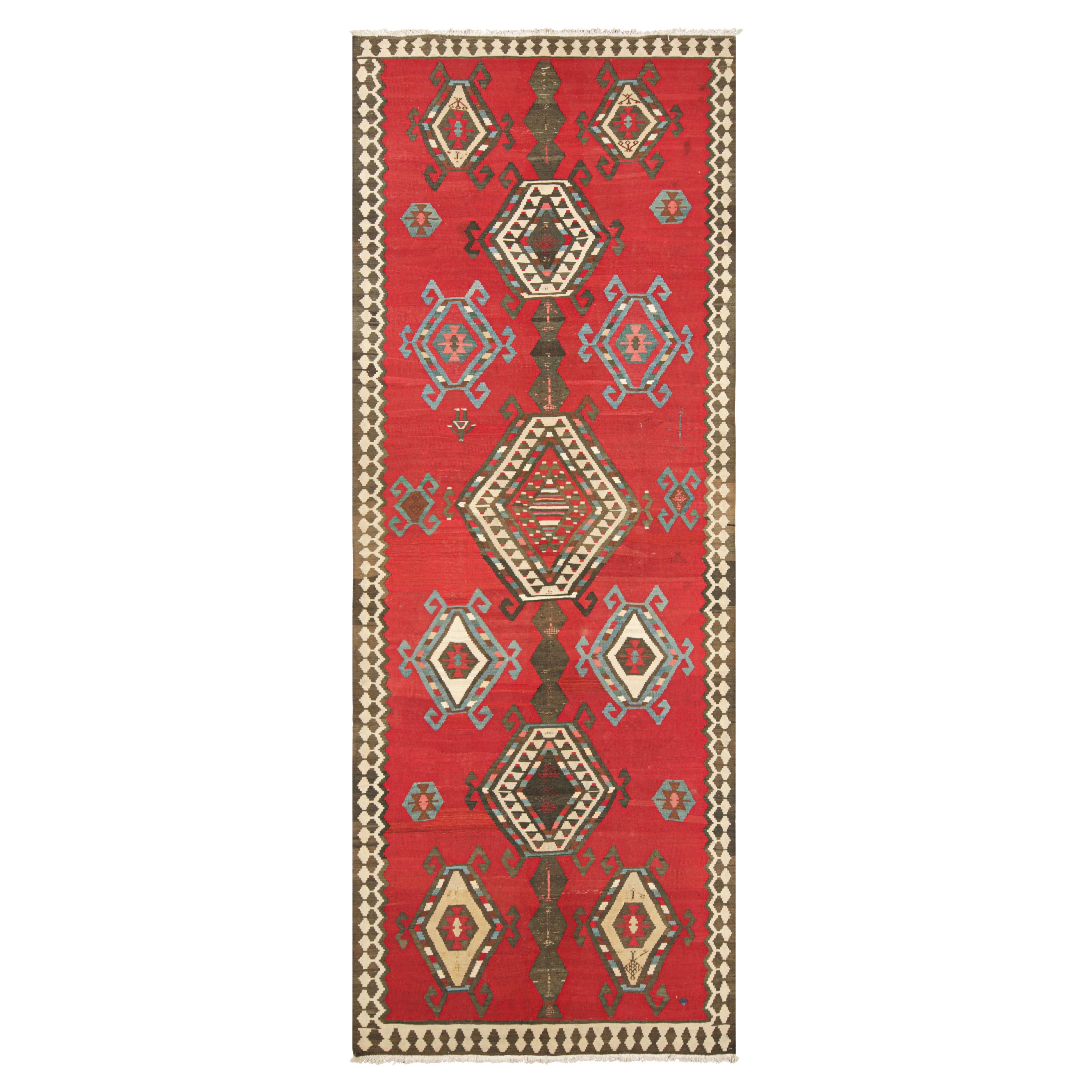 Vintage Turkish Kilim Runner in Red with Geometric Medallions, from Rug & Kilim