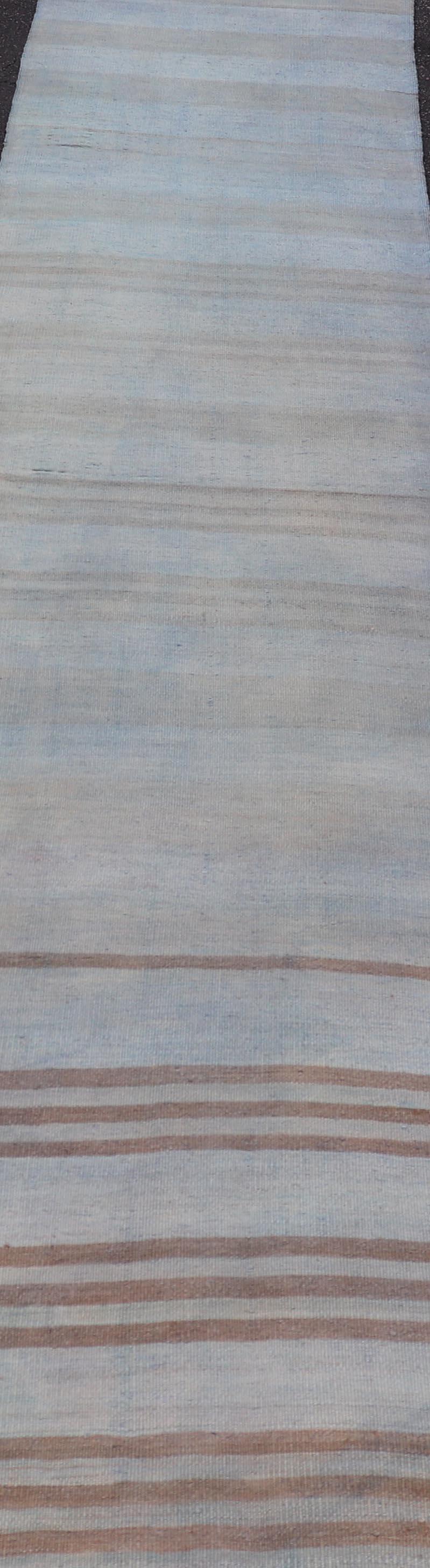 Vintage Turkish Kilim Runner In Soft Cream and Beige Stripes 2'6 x 12'2 For Sale 4