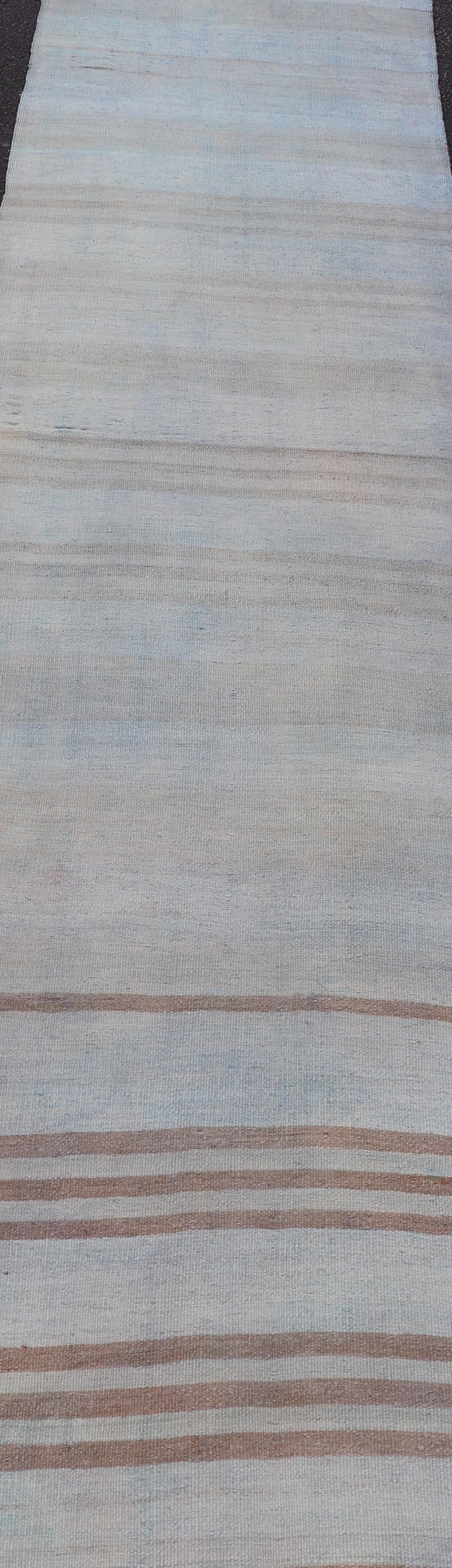 Vintage Turkish Kilim Runner In Soft Cream and Beige Stripes 2'6 x 12'2 For Sale 5