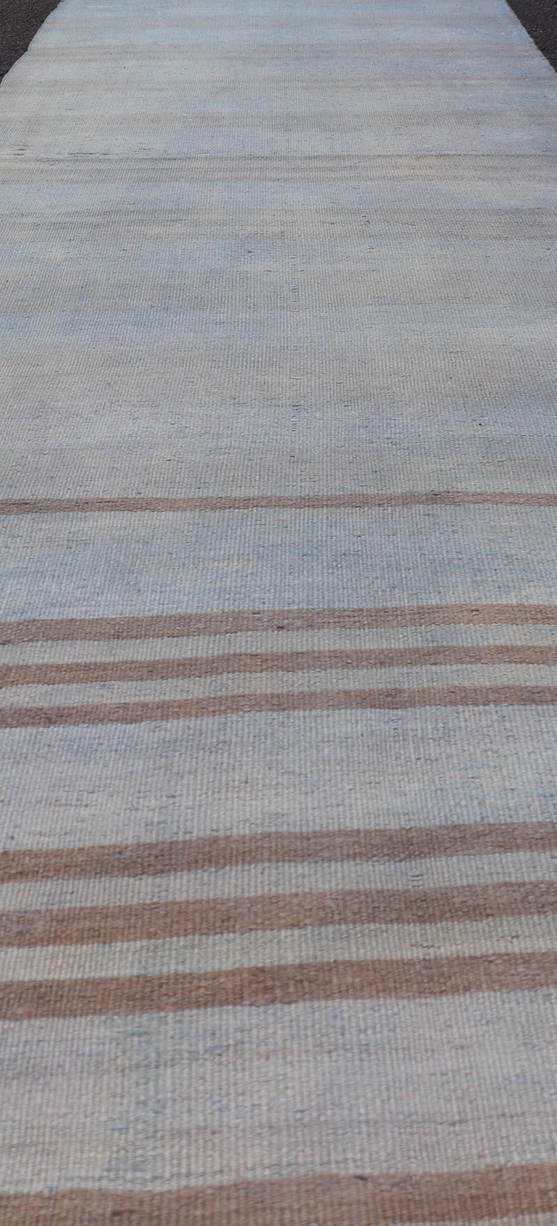 Vintage Turkish Kilim Runner In Soft Cream and Beige Stripes 2'6 x 12'2 For Sale 6