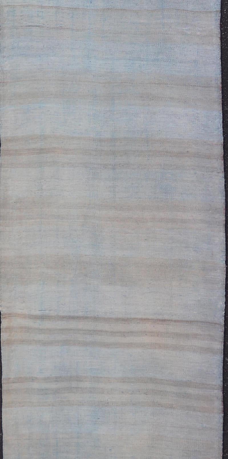 Wool Vintage Turkish Kilim Runner In Soft Cream and Beige Stripes 2'6 x 12'2 For Sale