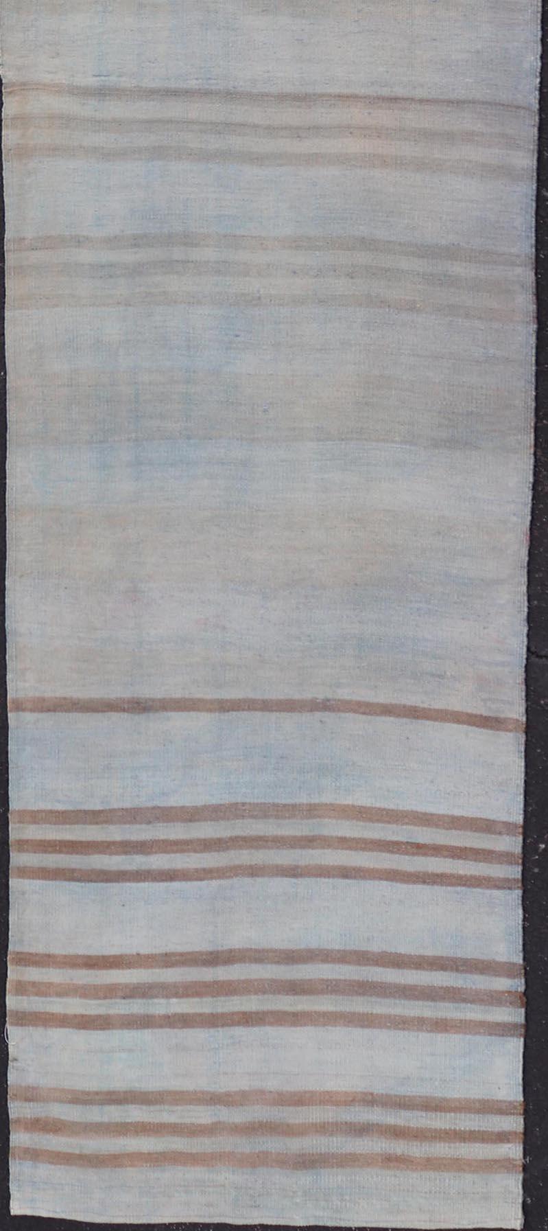 Vintage Turkish Kilim Runner In Soft Cream and Beige Stripes 2'6 x 12'2 For Sale 1
