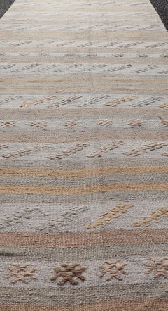 Vintage Turkish Kilim Runner in Soft Cream, Beige, and Peach Tones 2'9 x 12'6