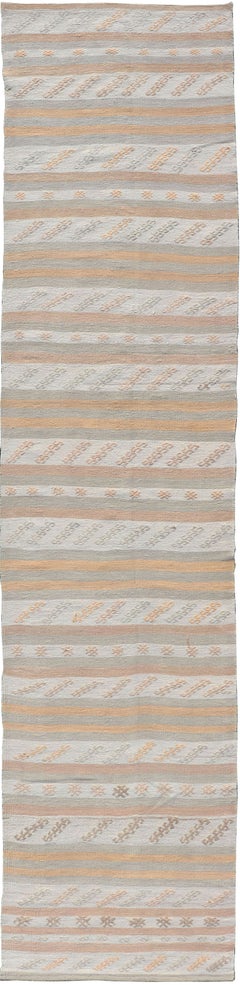 Vintage Turkish Kilim Runner in Soft Cream, Beige, and Peach Tones 2'9 x 12'6