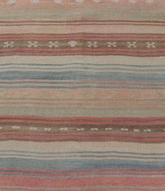 Vintage Turkish Kilim Runner in Soft Red, Blue, and Beige Stripe's 3'0 x 11'8