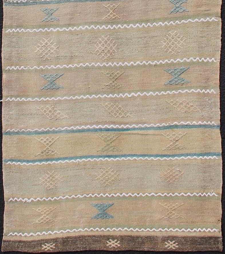 Vintage Turkish Kilim Runner in Stripe and Modern Design with Geometric Motif  For Sale 1