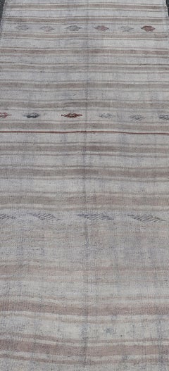 Vintage Turkish Kilim Runner Soft Neutrals and Stripe Patterns 3'0 x 7'9