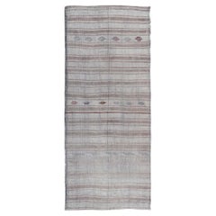 Vintage Turkish Kilim Runner Soft Neutrals and Stripe Patterns 3'0 x 7'9