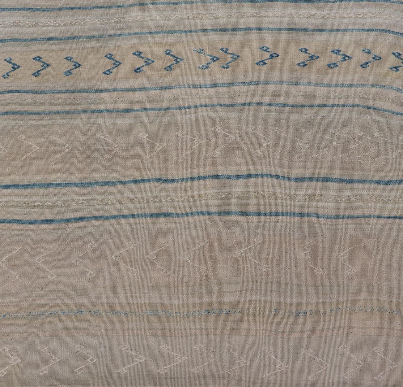 20th Century Vintage Turkish Kilim Runner Soft Pastel Stripes and Blue Accents 4'1
