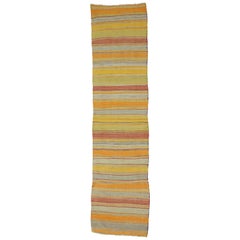 Vintage Turkish Kilim Runner, Striped Hallway Runner